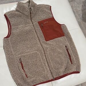 Orvis Tan Sherpa Fleece Vest with Orange Details